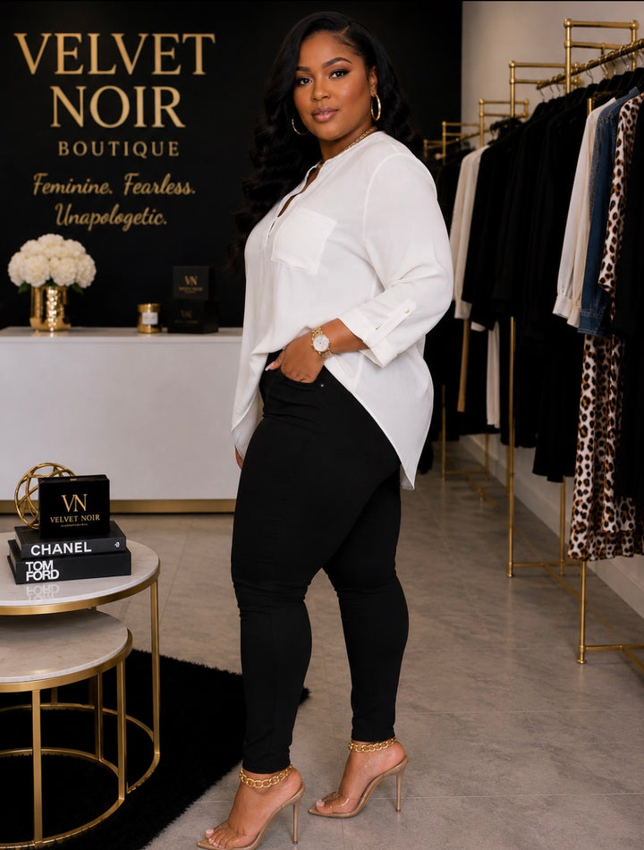 Velvet Noir Power Blouse — Curve