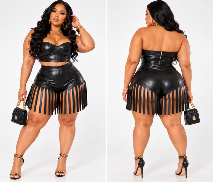 Leather Fringed Short Pants High Waisted Stretchy