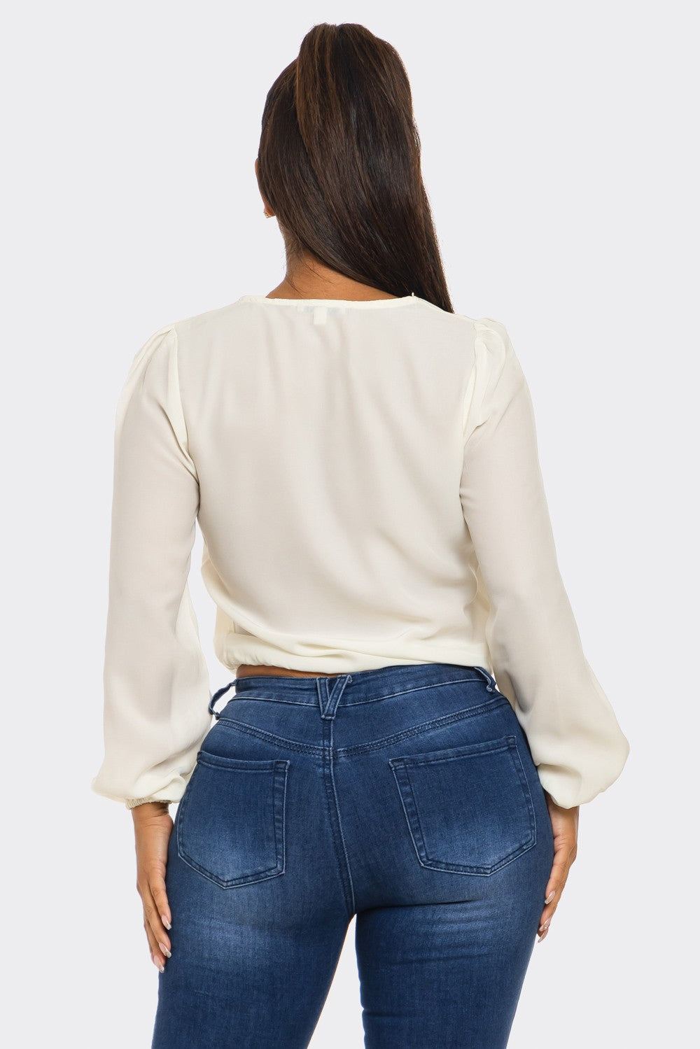 Cream Chiffon Wrap Blouse