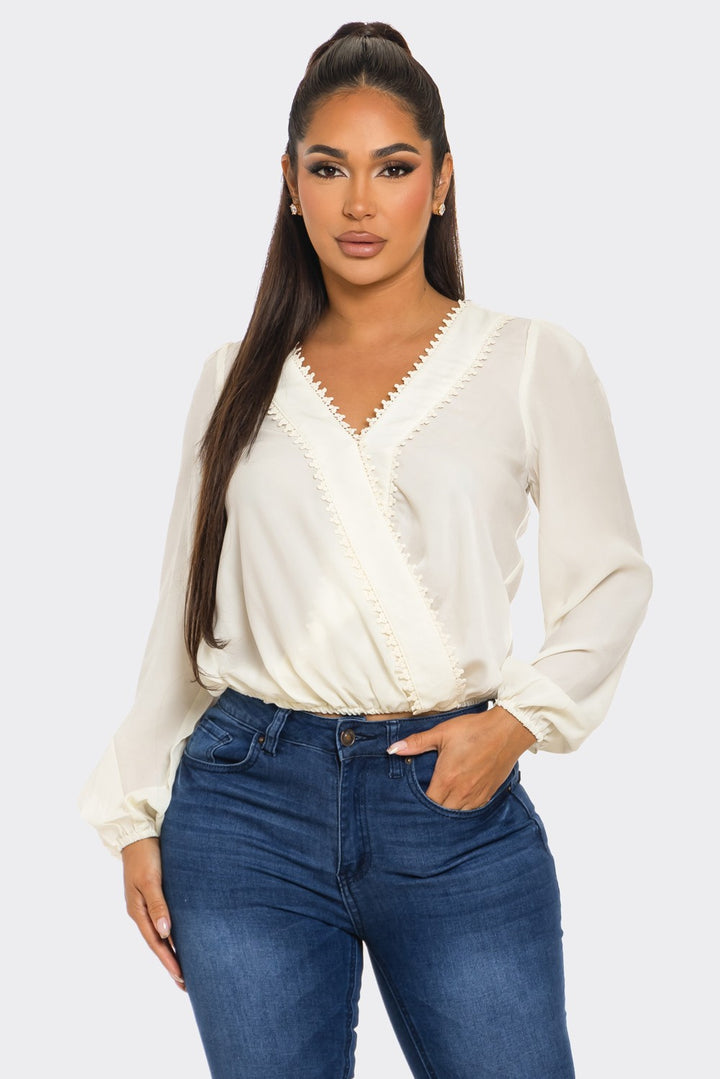Cream Chiffon Wrap Blouse