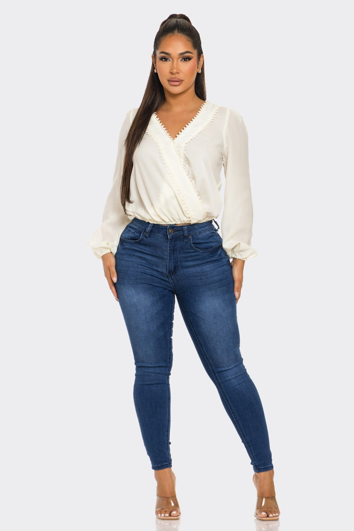 Cream Chiffon Wrap Blouse