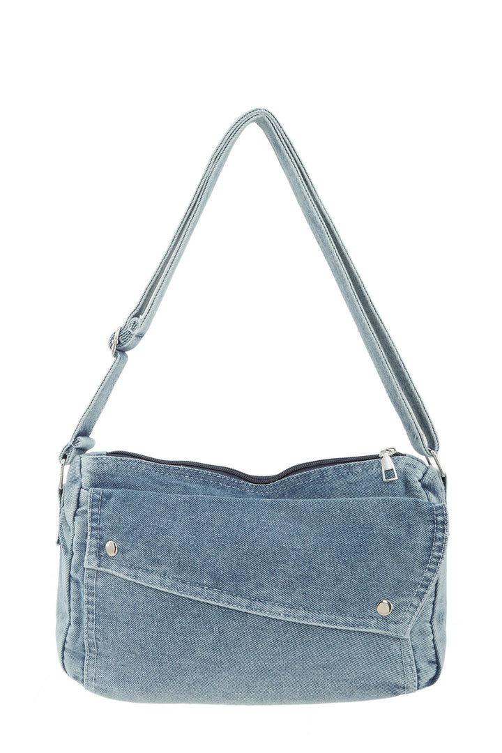 Denim Shoulder Bag with Front Pocket