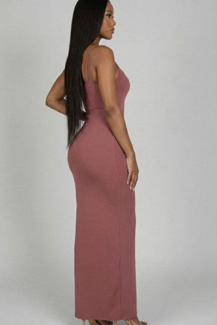 Spaghetti strap bodycon maxi dress in mauve — side view