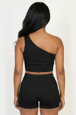 Shoulder Crop Top & Shorts Set