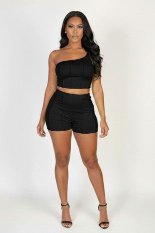 Shoulder Crop Top & Shorts Set