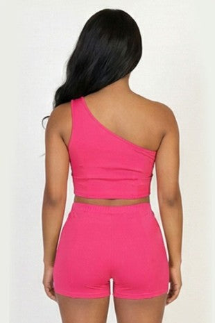 Shoulder Crop Top & Shorts Set