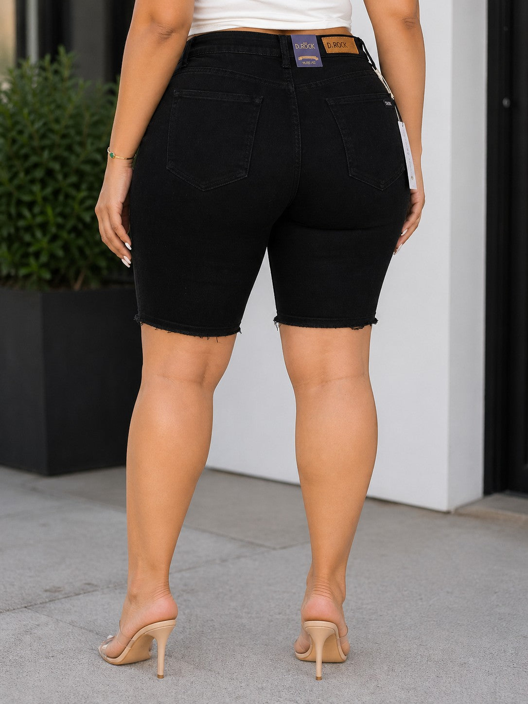 Plus Size Distressed Capri Shorts  — Ripped, Stretchy & Comfortable