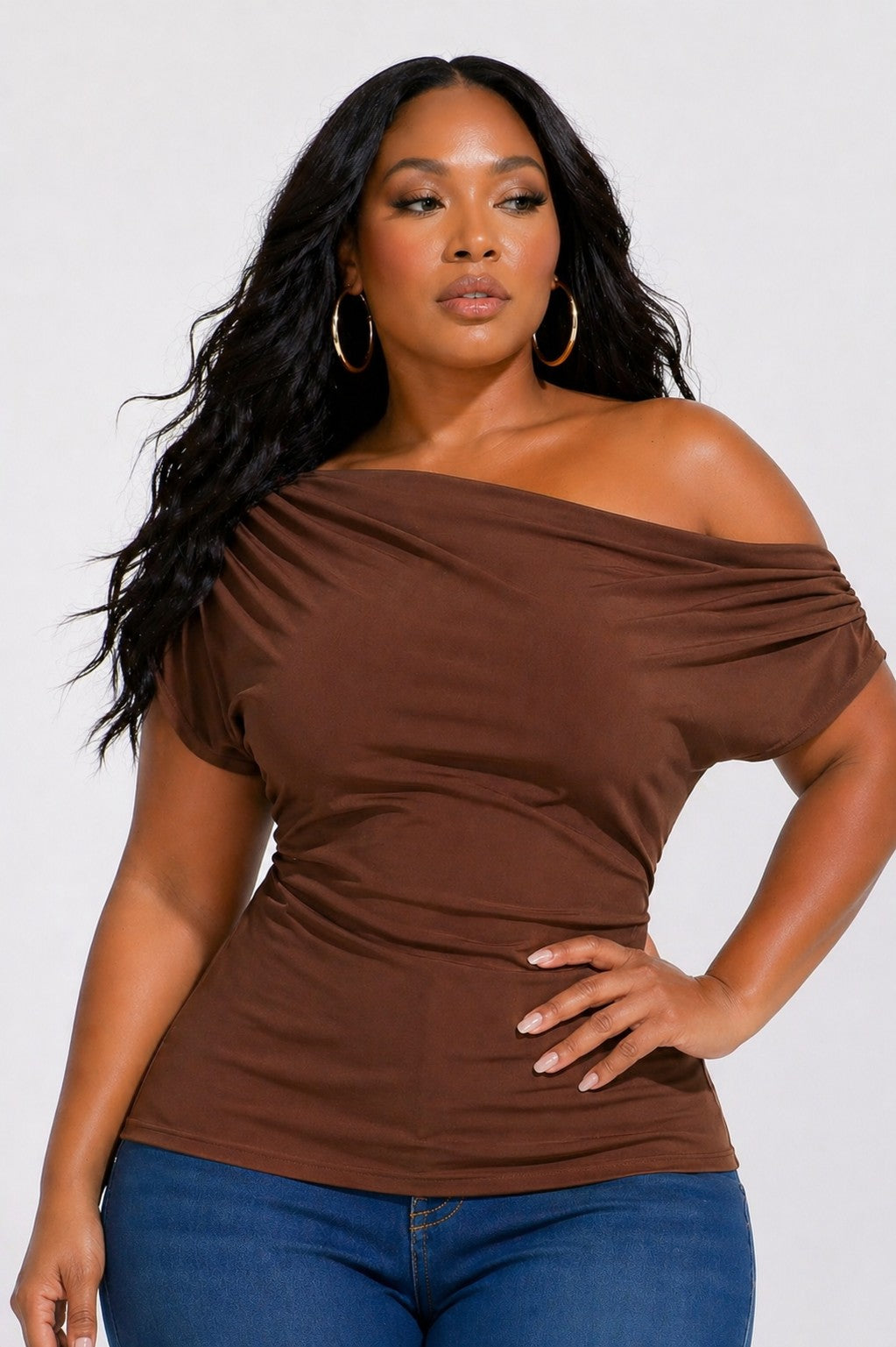 Plus Size Off Shoulder Draped Neckline Top