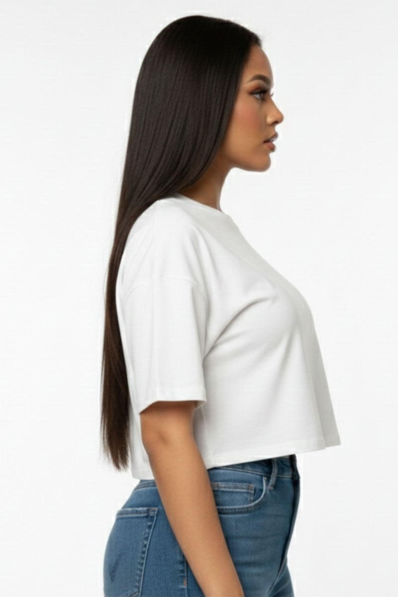 Oversized crop tee in white — side view