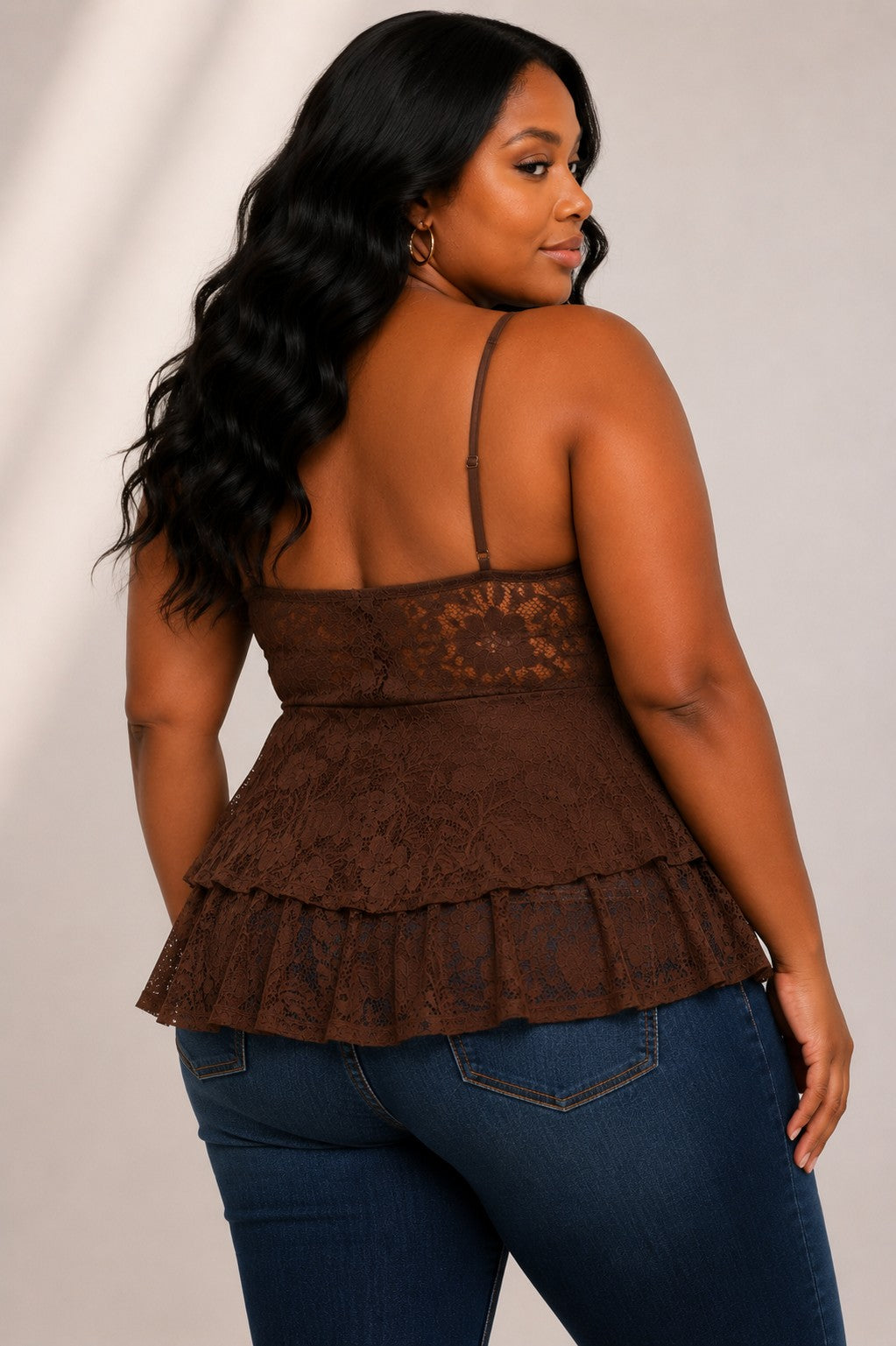 Plus Size Sweetheart Neckline Lace Peplum Cami Top