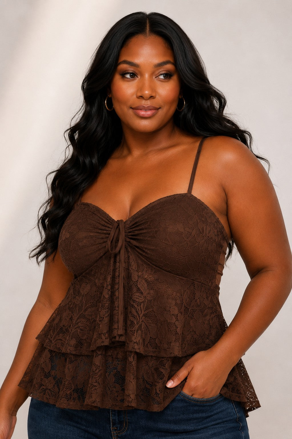 Plus Size Sweetheart Neckline Lace Peplum Cami Top