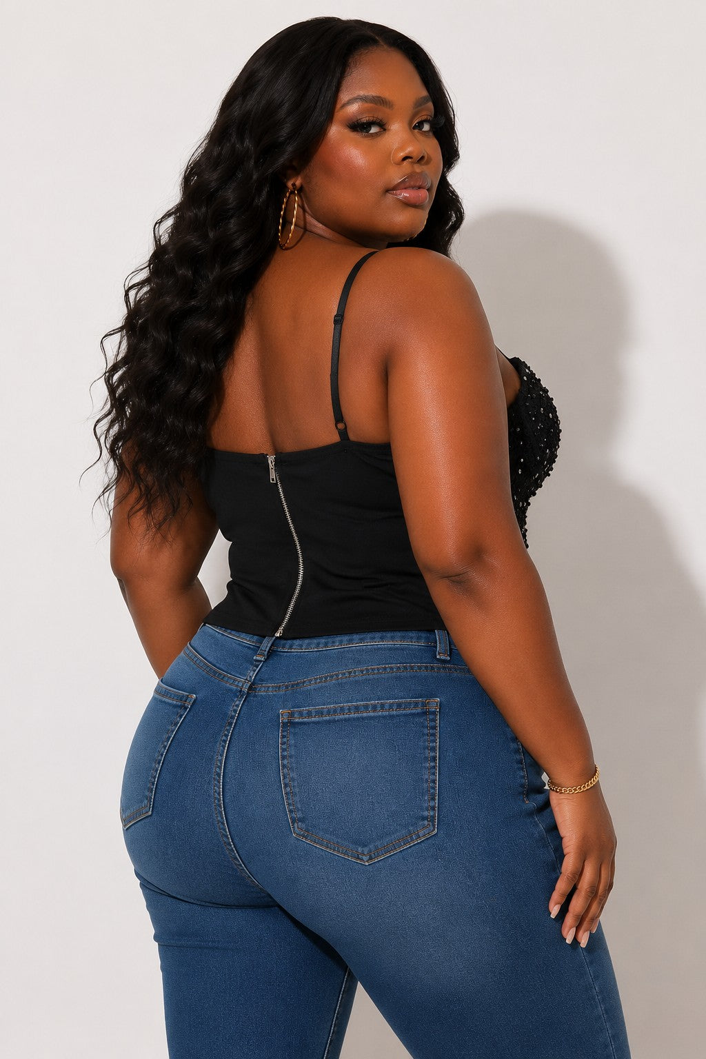 Plus Size Pearl and Rhinestone Detail Cami Top