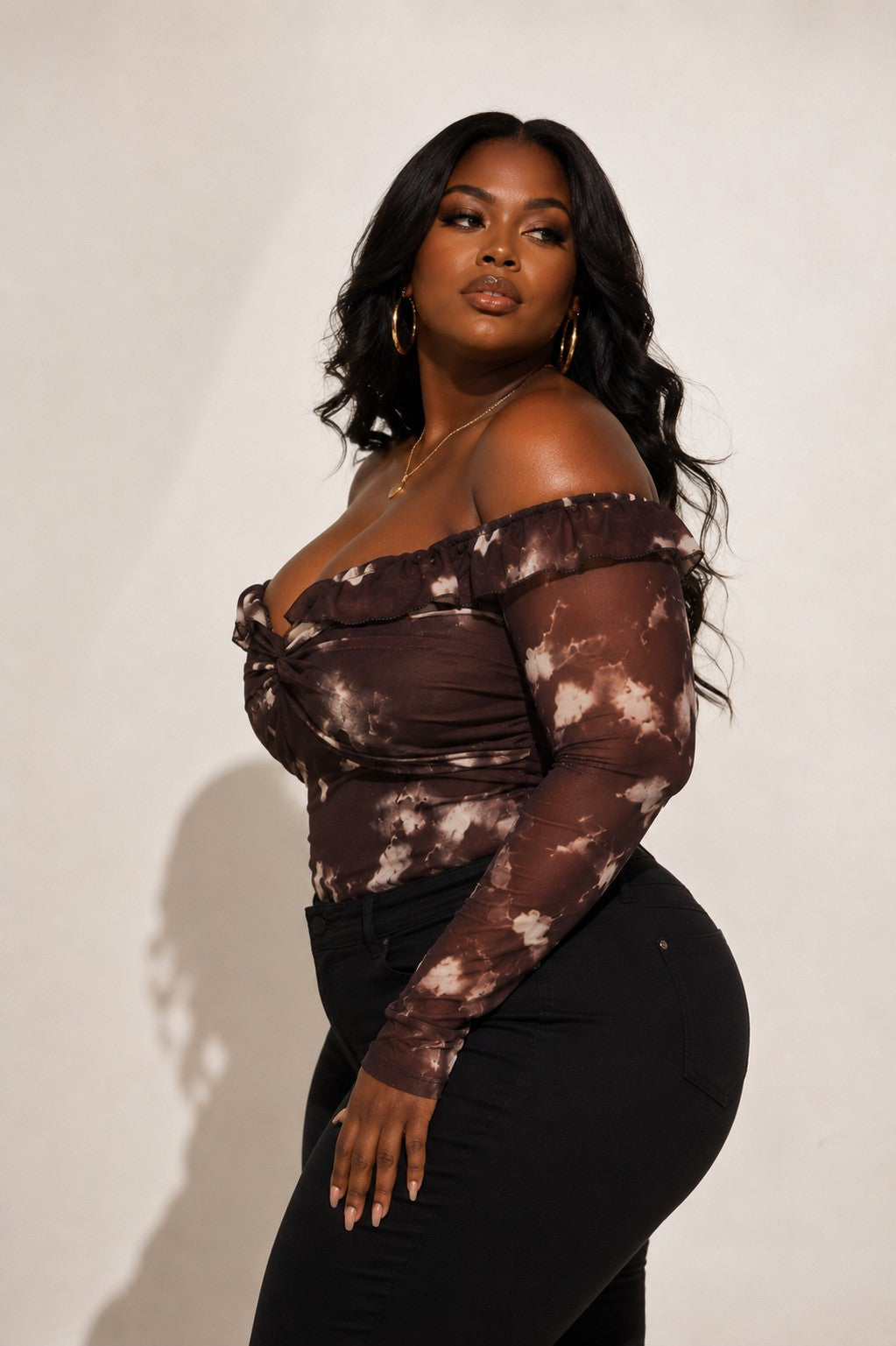 Plus Size Off Shoulder Mesh Twist Top