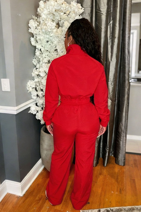 Trim Top Wide Leg Pants Set