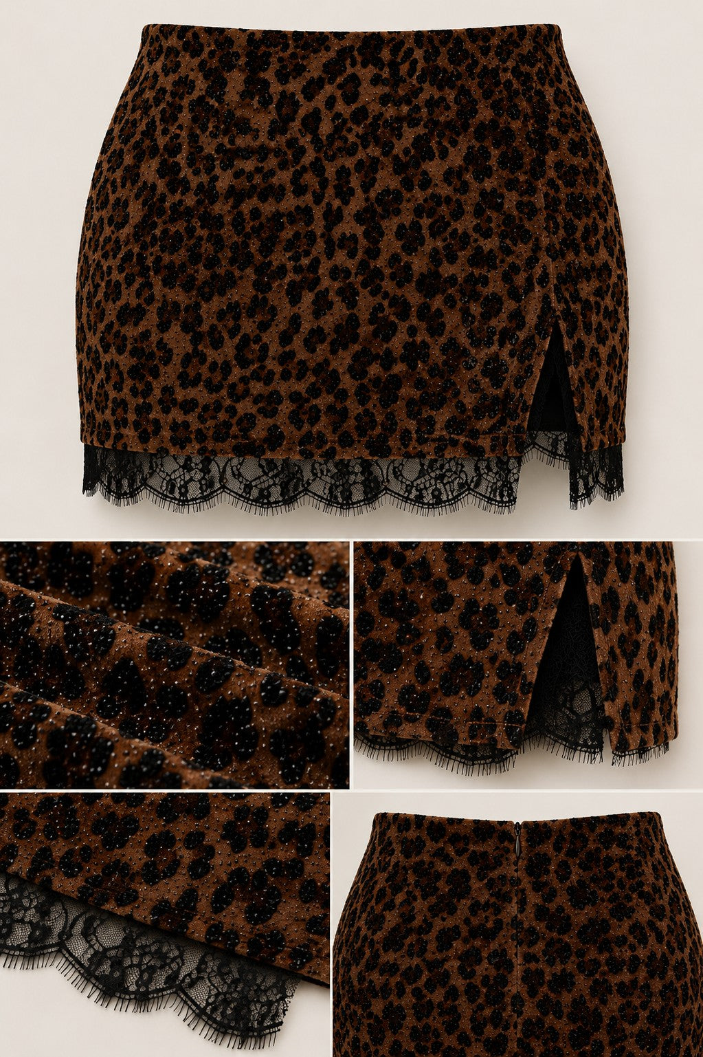 Leopard Lace Detail Mini Skirt