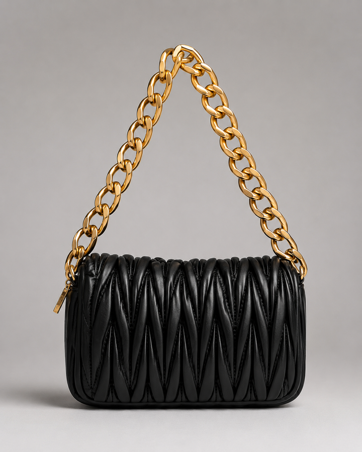 Velvet Noir Chain-Link Clutch
