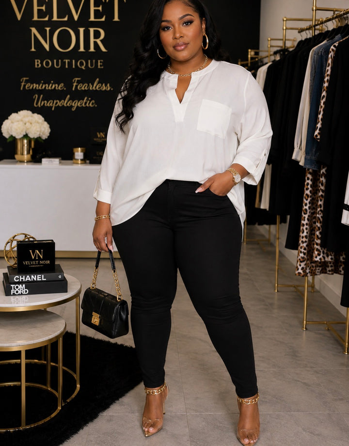 Velvet Noir Power Blouse — Curve