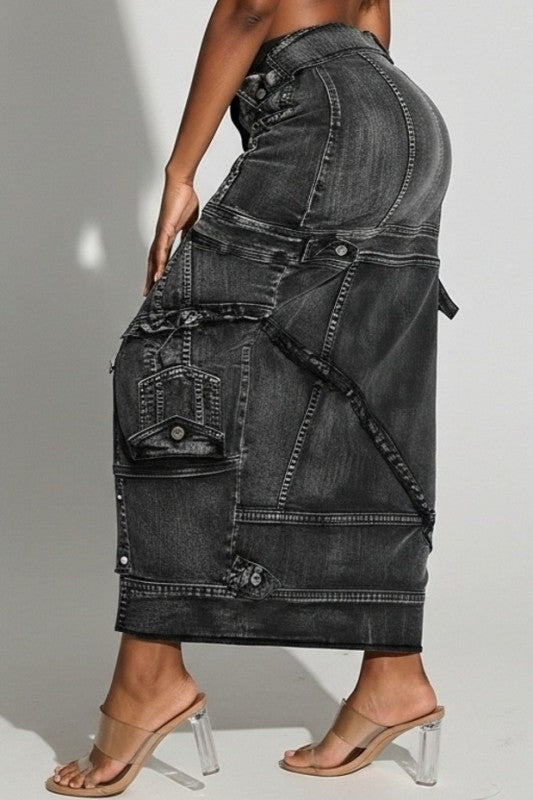 Jacket Inspired Acid Black Denim Skirt
