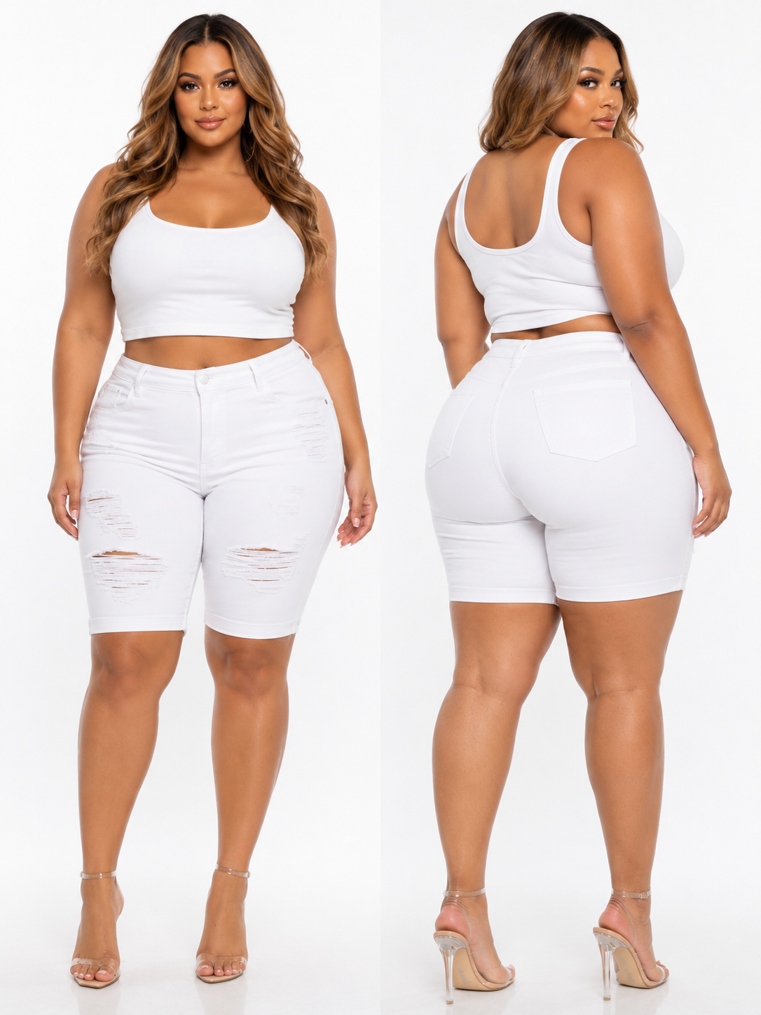 Plus Size White Out Distressed Denim Shorts