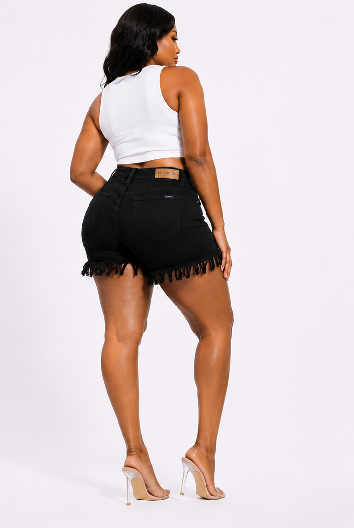 Black Frayed Hem Denim Shorts