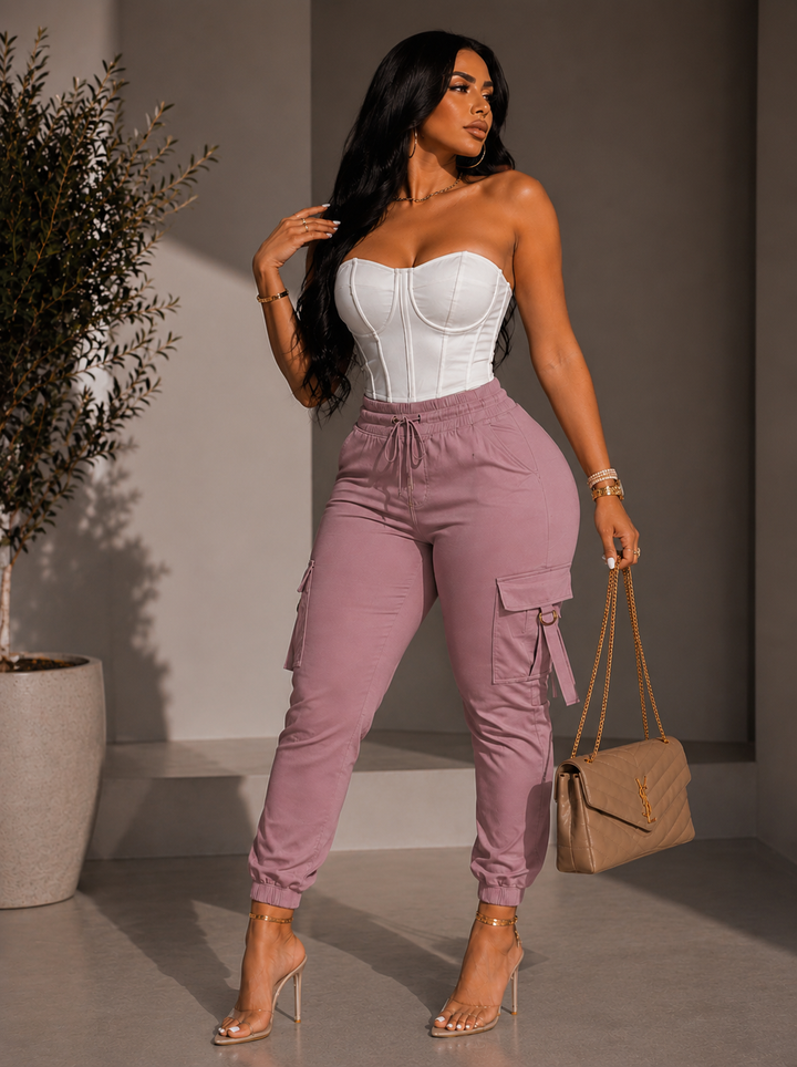 High-Rise Cargo Drawstring Pants