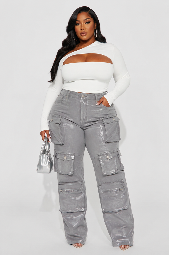 Foil Baggy Cargo Jeans