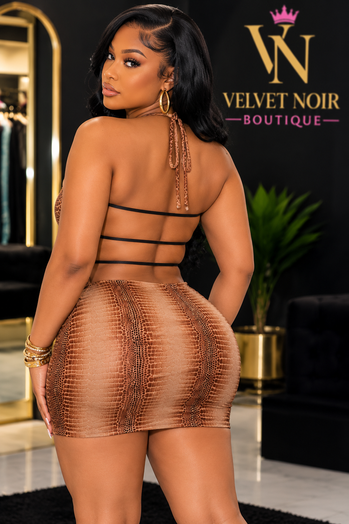 SNAKESKIN BODYCON MINI DRESS