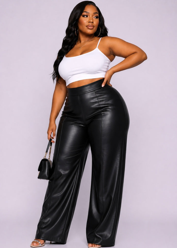 Plus Size Faux Leather Wide Leg Pants