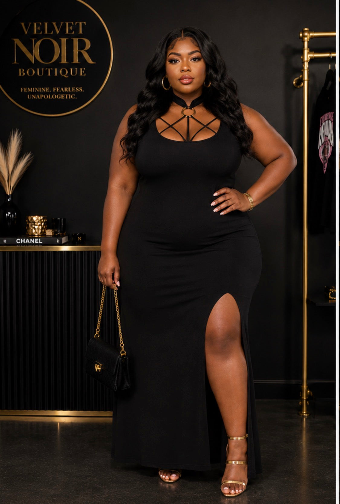Noir Strap Ribbed Midi Dress