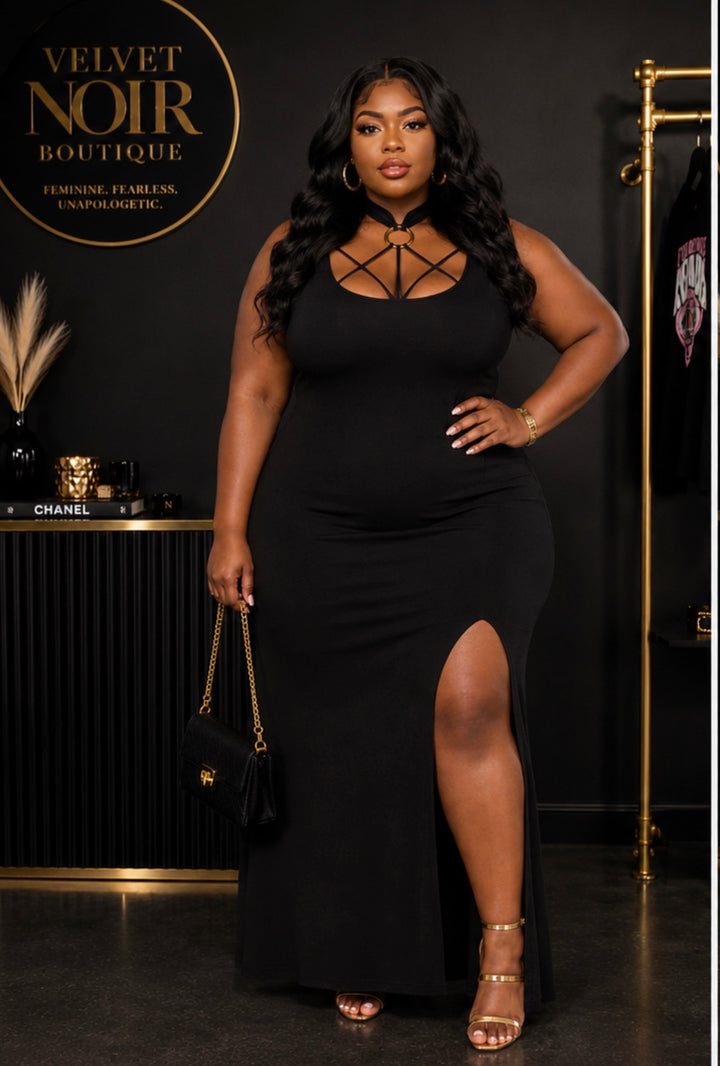 Noir Strap Ribbed Midi Dress