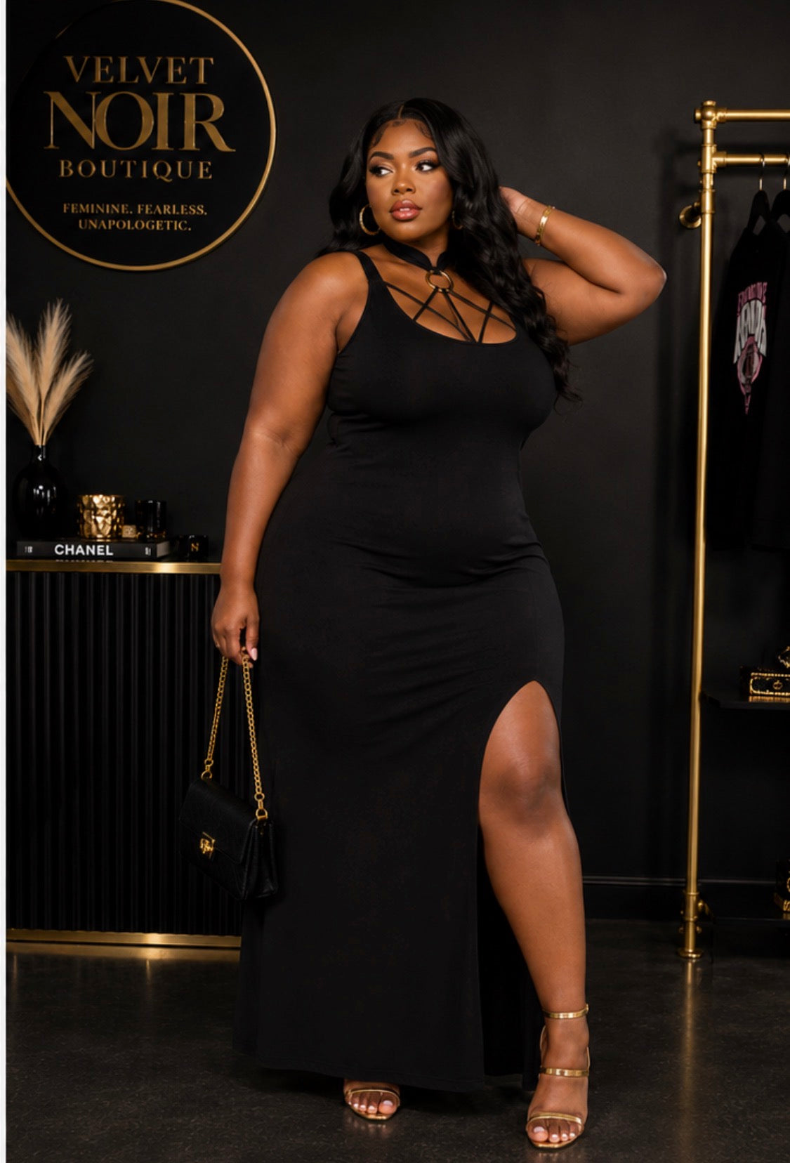 Noir Strap Ribbed Midi Dress