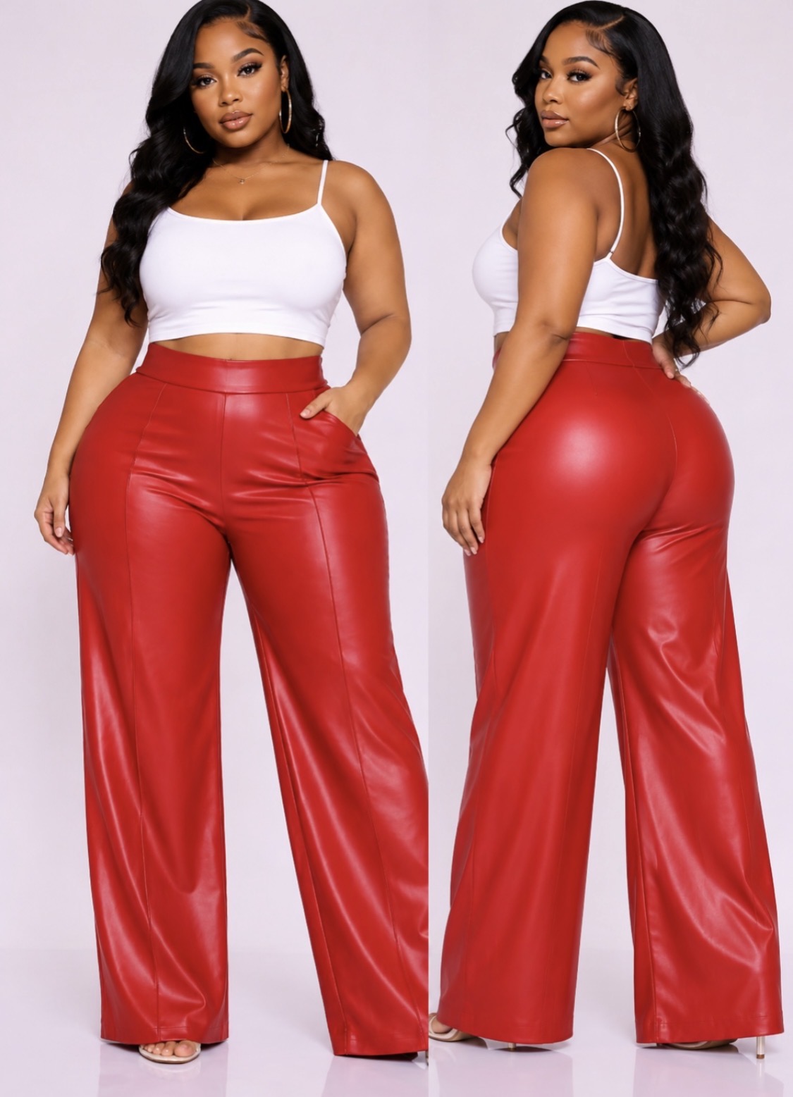 Plus Size Faux Leather Wide Leg Pants