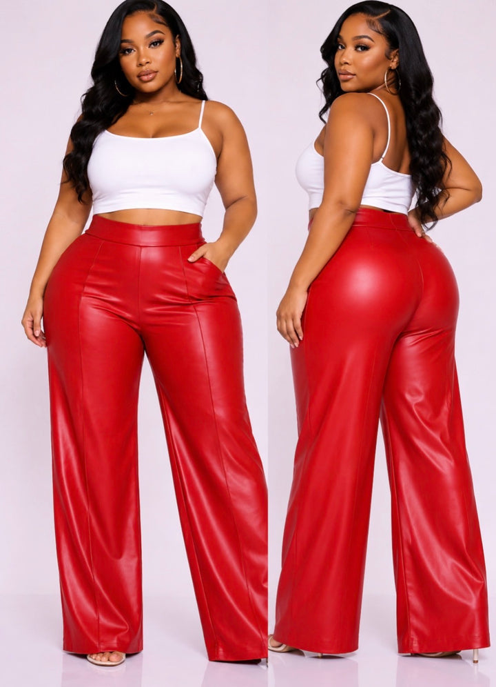 Plus Size Faux Leather Wide Leg Pants