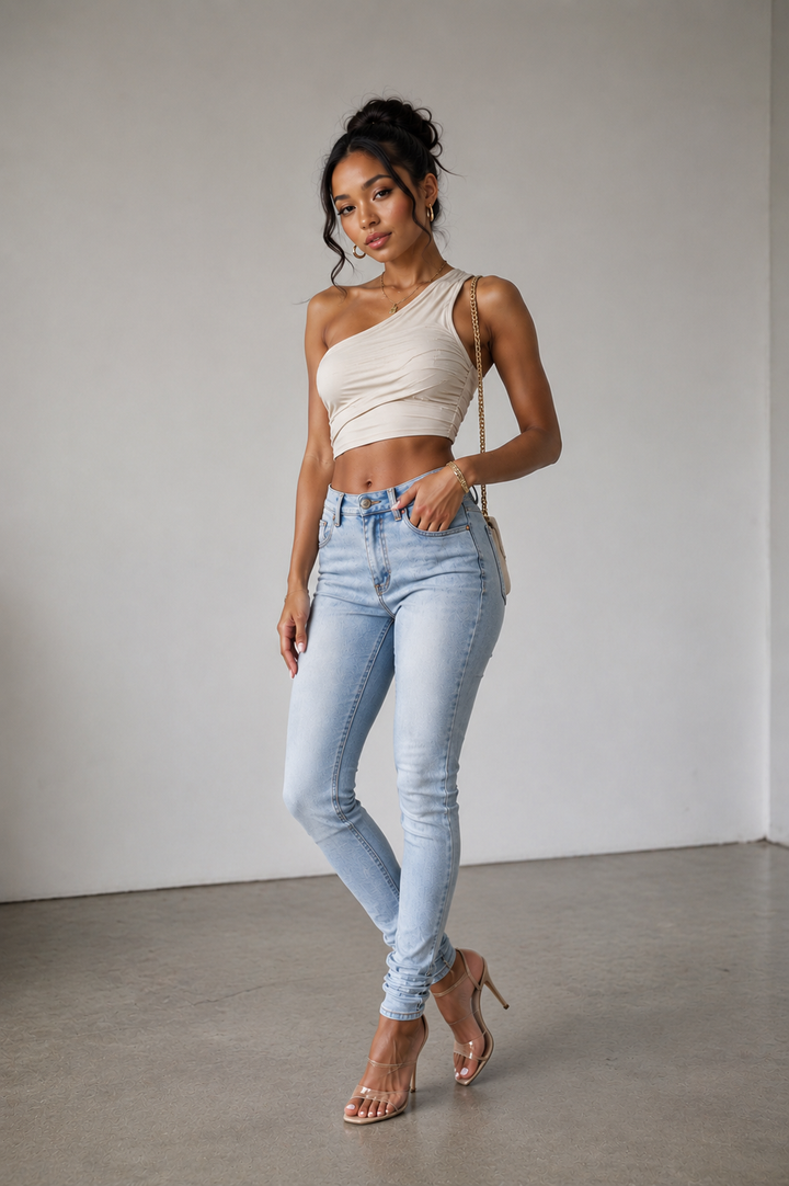 High rise skinny denim jeans front view